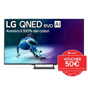 Vista frontale di una TV 55 pollici LG QNED evo AI QNED93 MiniLED 4K Smart TV 2025 55QNED93A6A con voucher snowit